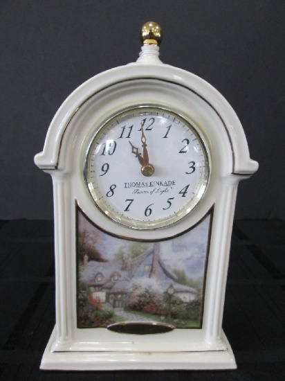 Sweetheart Cottage Thomas Kinkade Motif Mantle Clock Ceramic w/ Gilted Trim © 2004