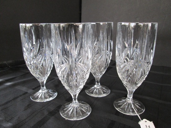 4 Crystal Glass Goblets Fan/Diamond Cut Pattern Motif