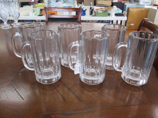 6 Glass Clear Libbey Beer Steins