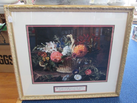 Floral Bouquet Wicker Basket Picture Print w/ X Peter 3:12 Plaque