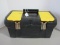 Black Tool Box w/ Double Yellow Compartments on Lid & Metal Latches