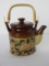 Earthenware Teapot w/ Reed Handle Oriental Floral Panels Design