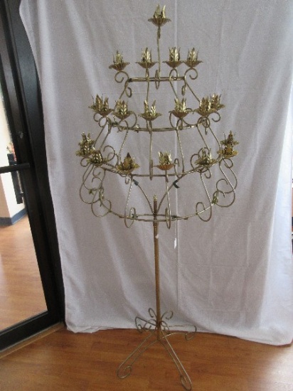 Floor Tree Candelabra 20 Lights Brass Tone w/ Scrolled Accent Tier Design 5ft 11"