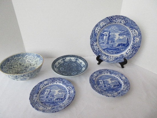 Lot - Blue/White Spode Blue Italian Camilla Pattern Landscape China 2 Salad Plates 7 1/2"