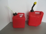 2 Red Plastic Gasoline Cans Midwest Can Co. 1 Gallon & Blitz 2 Gallon 8oz. Self-Venting Can