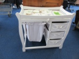 Basket Sleigh Hamper Changing Table w/ Pad, Cloth Hamper & 3 Drawers