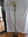 Elegant Classic Modern Style Torchiere Floor Lamp w/ Marble Glass Shade