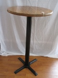 Pub Table Pine Round Top on Black Pedestal Metal Base