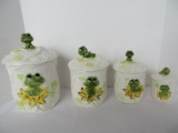 Groovy Set - 4 Sears, Roebuck & Co. Frog Family Canisters Ceramic Flour 7