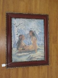 Native American Indian Young Couple & Mountain Background Print
