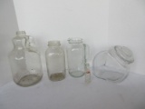 Lot - Pressed Glass Golden Harvest Mason Jar 48oz. Pitcher, Cookie Jar w/ Disc. Lid