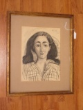 Impressionists Portrait of Woman Original Pencil & Chalk Drawing in Gilted Frame/Matt