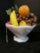 Fenton Milk Glass Fruit Bowl Scallop Rim Grape/Foliage Motif w/ Faux Fruit