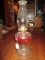 Tall Oil Lamp w/ Contents & Ruby Class Base, Clear Hurricane Glass Shade