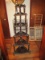 Dark Wooden Corner Shelf 6-Tier w/ Spindle Arms, Ball Top, Bow Front, Curved Back