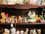 Shelf Lot - Misc. Ceramic Décor Dogs, Musical Bird, Dishes, Etc.