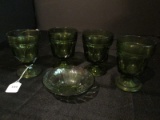 4 Emerald Glass Cups Coin-Press Design