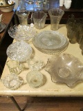 Huge Glass Lot - 2 Vases, 4 Cups, Wide Centerpiece Bowl, Platters, Ice Bucket, Etc.