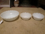 Milk Glass Bowl Bubble Design, 2 Smaller Bowls Cross Hatch Design