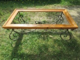 Wooden/Metal Coffee Table Scrolled/Curled Base
