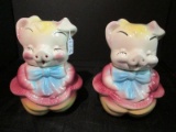 2 Vintage Pink/Blue/Yellow Pig Cookie Jars