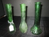 3 Tall Narrow Neck Bud Vases 2 Ribbed, 1 Diamond Cut