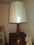 Wooden Spindle Body Lamp w/ White Shade Brass Base