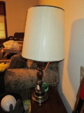 Wooden Spindle Body Lamp w/ White Shade Brass Base