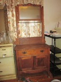 Vintage Wooden Washboard Raised Square Mirror, Towel Rack, 1 Drawer w/ 2 Doors