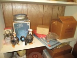 Shelf Lot - 2 Ceramic Roosters Indiana Glass Diamond Point 6502 Pitcher Crystal In Original Box