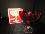 Indiana Glass Ruby Decoration Raised Bowl Teardrop Band in Original Box