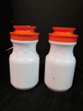 Vintage Pair Milk Glass Jars Floral Band w/ Screw Tops