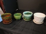 4 Vintage McCoy Pottery Planters, 1 Green 0373, 1 Brown, 1 612 USA, 1 White