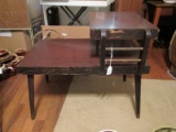 Wooden Low Coffee Table w/ Narrow Legs, 2-Tier Ladder Sides