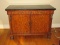 Victorian Era Style Crotch Mahogany Finish 1 Over 2 Cabinet w/ Black Veneer Marble Top