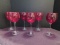 6 Hand Blown Ruby Red Bowl to Clear Stem Wine Glasses