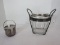 Lot - Pressed Glass Wine/Champagne Bottle Chiller Ice Bucket w/ Silverplated Handled Holder