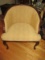 Queen Anne Style Barrel Back Upholstered Chair w/ Wood Trim Abstract Geometric Pattern