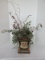 Ornate Tin Planter w/ Rosette Medallion Craquelure Design on Paw Feet Evergreen
