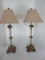 Pair - French Inspired Floral & Scrolled Foliate Design Banquet End Lamps