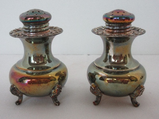 Pair - 925 Sterling Silver Footed Salt & Pepper 3" Shakers English Hallmarks