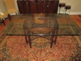 Chinese Chippendale Style Mahogany Base Lattice Design w/ Thick Beveled Glass Top