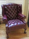 Stately Hancock & Moore Fine Leather Chippendale Style Wingback Chair Ball & Claw Feet
