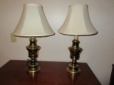 Pair - Brass Urn Form Candlestick Boudoir Lamps