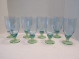 8 Hand Blown Deep Blue Bowl on Mint Green Scalloped Base Goblets