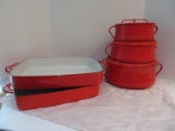 8 Pieces - Dansk Koben Style Red Enamel Steel Cookware Pots w/ Lids