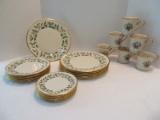24 Pieces - Lenox China Holiday Pattern Dimension Shape Gold Trim Dinnerware