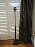 Striking Torchiere Floor Lamp Urn & Foliate Design Antiqued Patina