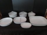 11 Pieces - Corningware French White Pattern Bakeware w/ Some Glass Lids
