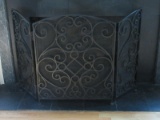 Wrought Iron Trifold Fireplace Screen Classic Scroll Design